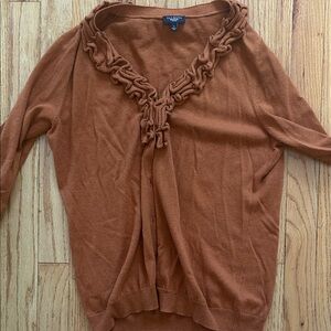 Talbots Rust Cardigan with Ruffled Neckline